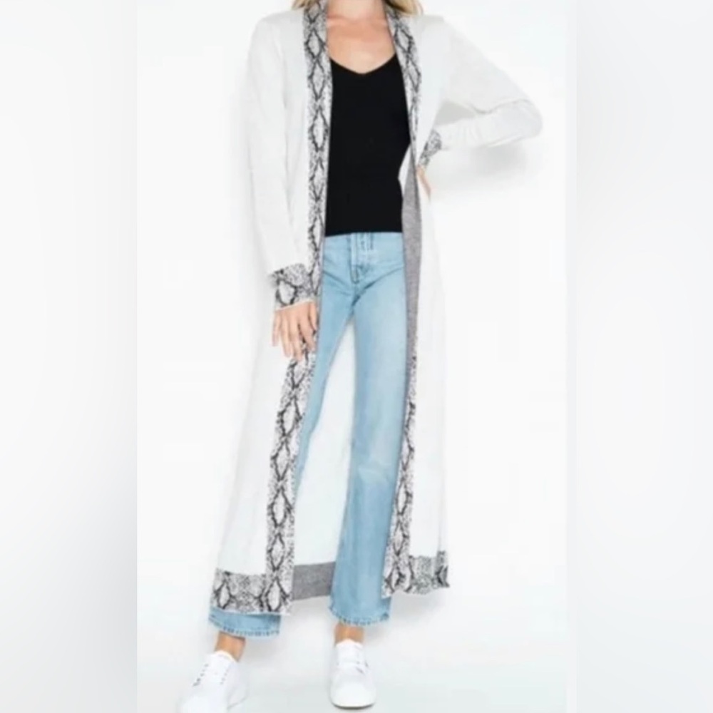 One Grey Day Light Grey Long Python Knit Cardigan 100% Viscose